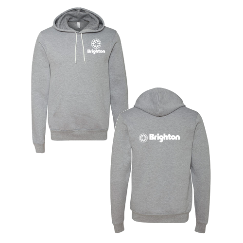 Brighton Logo 2 White Ink -- Pullover Hooded Sweatshirt Athletic Heather