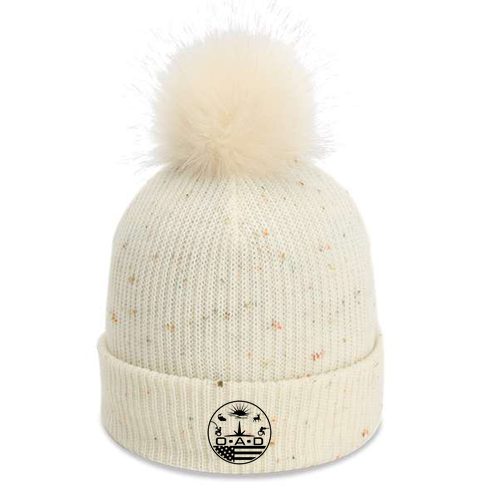 Embroidered Imperial Pom Cuffed Beanie -- Putty