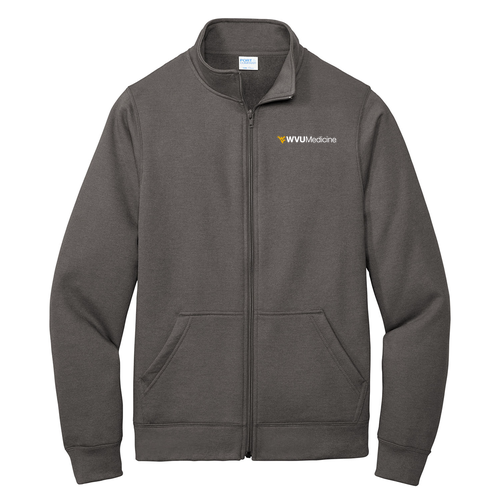 Screen Printed Port and Company Core Fleece Cadet Full-Zip Sweatshirt -- Charcoal