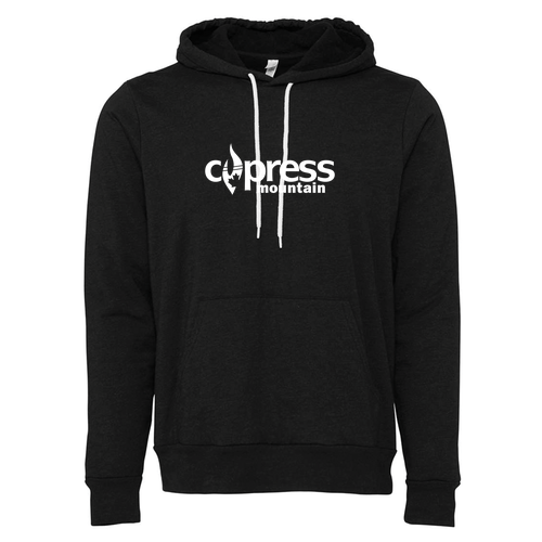 Cypress Mountain Logo 1 White Ink -- Pullover Hooded Sweatshirt Black