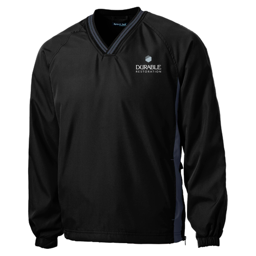 Sport Tek Tipped V Neck Raglan Wind Shirt -- Black / Graphite Grey