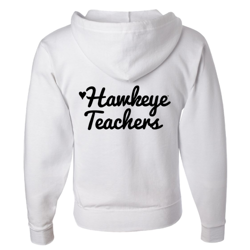 Hawkeye Teacher Jerzees Full Zip Hooded Sweatshirt -- White