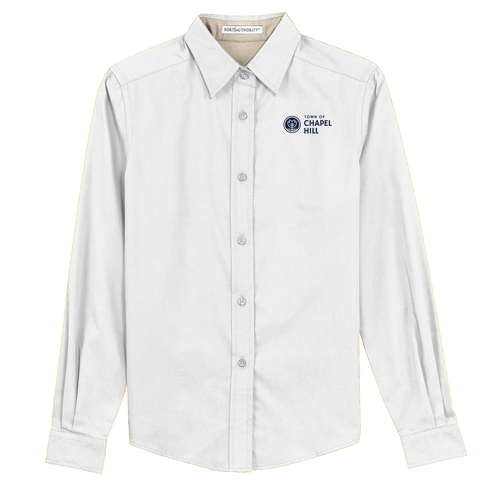 Port Authority Ladies Easy Care Long Sleeve Shirt -- White / Light Stone
