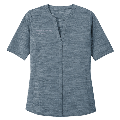 Port Authority Ladies Stretch Heather Open Neck Top -- Regatta Blue / Gusty Gray
