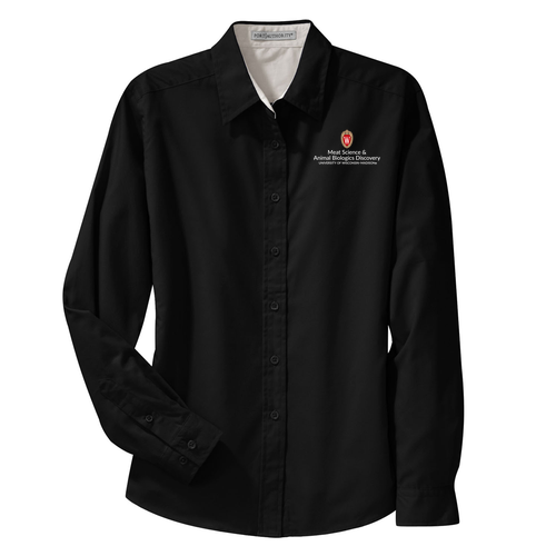 Port Authority Ladies Easy Care Long Sleeve Shirt -- Black / Light Stone