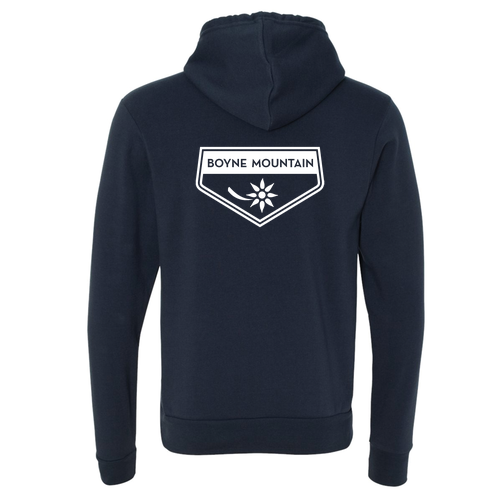 Boyne Mountain Logo 2 White Ink -- Pullover Hooded Sweatshirt Navy
