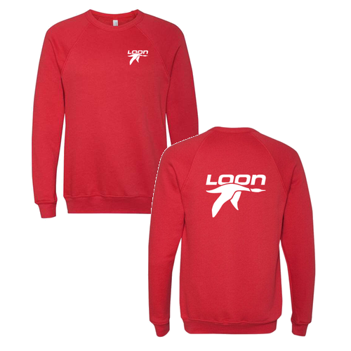 Loon Logo 2 White Ink -- Crewneck Sweatshirt Red
