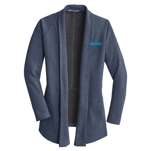 Port Authority Ladies Interlock Cardigan -- Estate Blue Heather / Charcoal Heather