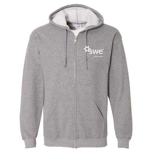 White SWE Full Zip Hooded Sweatshirt -- Graphite Heather