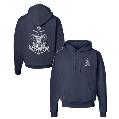 Hanes 7.8 Oz., 50/50 Comfort Blend Fleece Pullover Hood Adult (Design 1) -- Navy