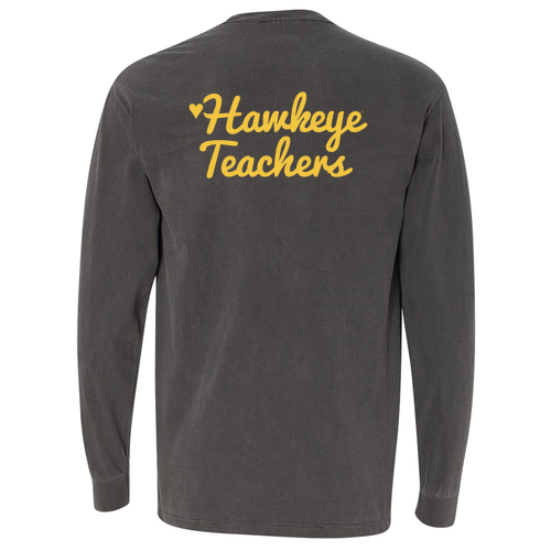 Hawkeye Teachers Comfort Colors Unisex Garment-Dyed Heavyweight Long Sleeve Pocket T-Shirt -- Pepper