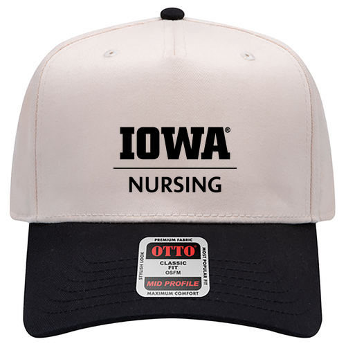 Embroidered OTTO CAP 5 Panel Mid Profile Baseball Cap -- Black/Natural