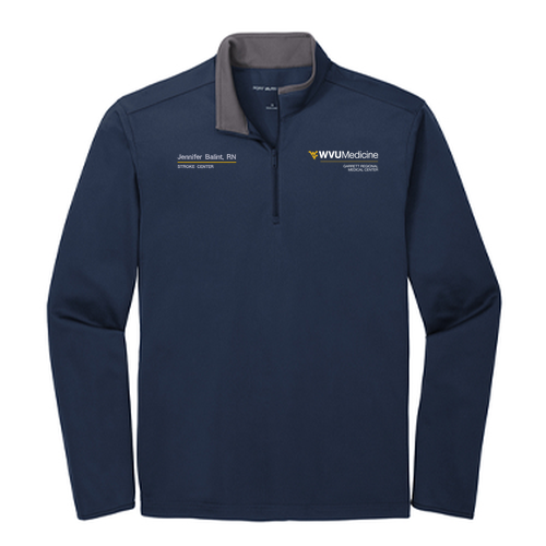Embroidered Port Authority Silk Touch Performance 1 / 4-Zip -- Navy / Steel Grey