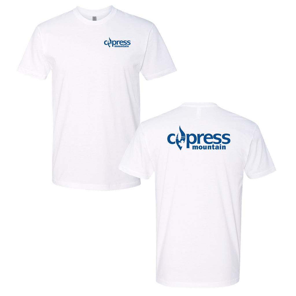 Cypress Mountain Logo 2 Blue Ink -- Short Sleeve White