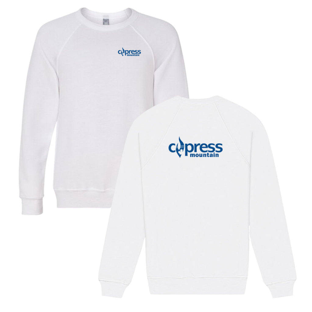 Cypress Mountain Logo 2 Blue Ink -- Crewneck Sweatshirt White