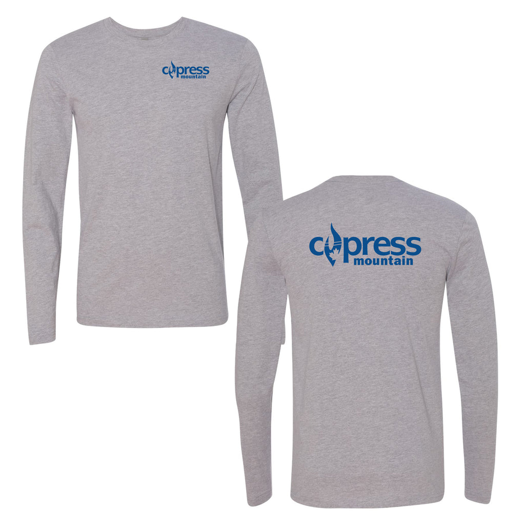 Cypress Mountain Logo 2 Blue Ink -- Long Sleeve Heather Grey