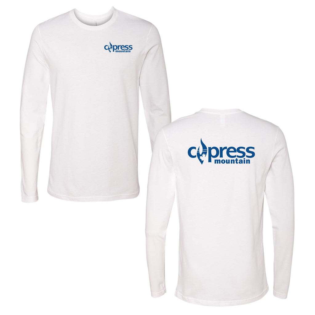 Cypress Mountain Logo 2 Blue Ink -- Long Sleeve White