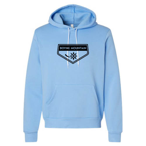 Boyne Mountain Logo 1 Black Ink -- Pullover hooded sweatshirt Carolina Blue