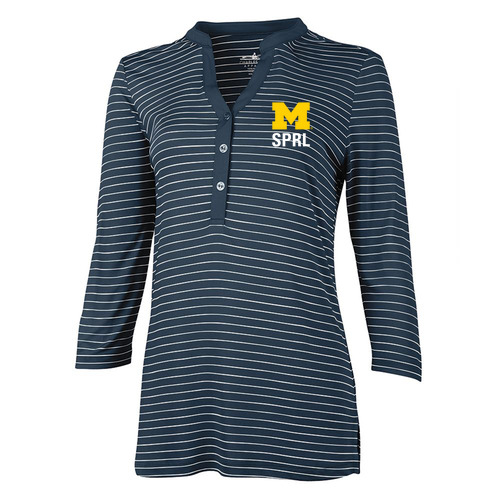 Ladies Charles River Windsor Henley -- Navy / White Stripe, SPRL Logo