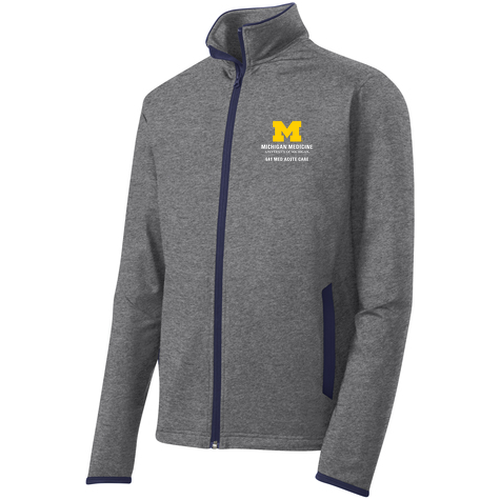 Mens/Unisex Sport-Tek Sport Wick Stretch Contrast Full Zip Jacket -- Charcoal Grey Heather / True Navy
