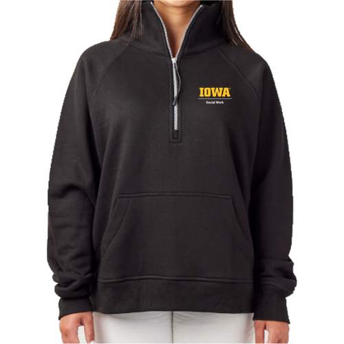 Embroidered Enza Ladies Boxy Half Zip Fleece -- Black