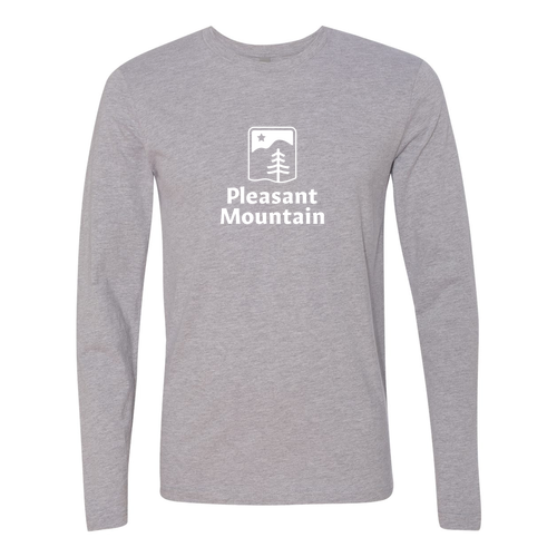 Pleasant Mountain Logo 1 White Ink -- Long Sleeve Heather Grey