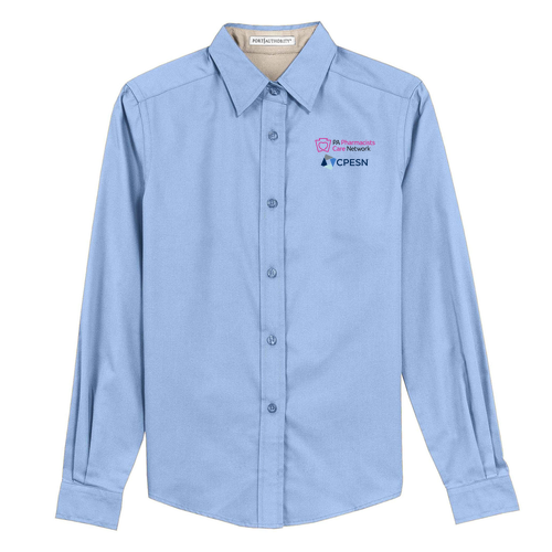 Port Authority Ladies Easy Care Long Sleeve Shirt -- Light Blue / Light Stone