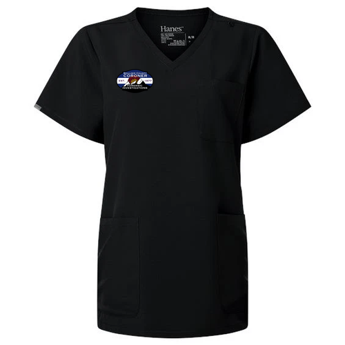 Hanes Women's V-Neck 3 Pocket Scrub Top -- Black