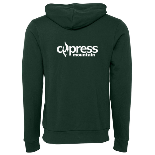 Cypress Mountain Logo 2 White Ink -- Pullover Hooded Sweatshirt Forest