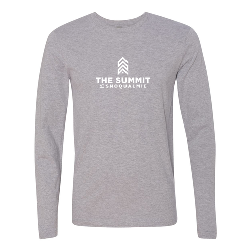 The Summit at Snoqualmie Logo 1 White Ink -- Long Sleeve Heather Grey