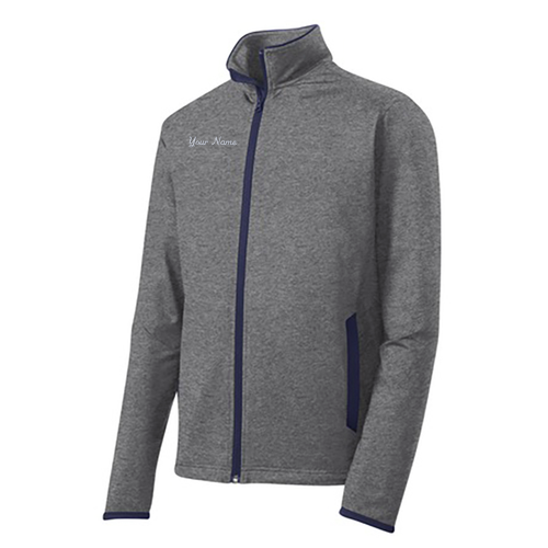 Mens/Unisex Sport-Tek Sport Wick Stretch Contrast Full Zip Jacket -- Charcoal Grey Heather / True Navy