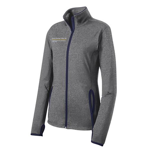 Sport-Tek Ladies Sport Wick Stretch Contrast Full Zip Jacket -- Charcoal Grey Heather / True Navy