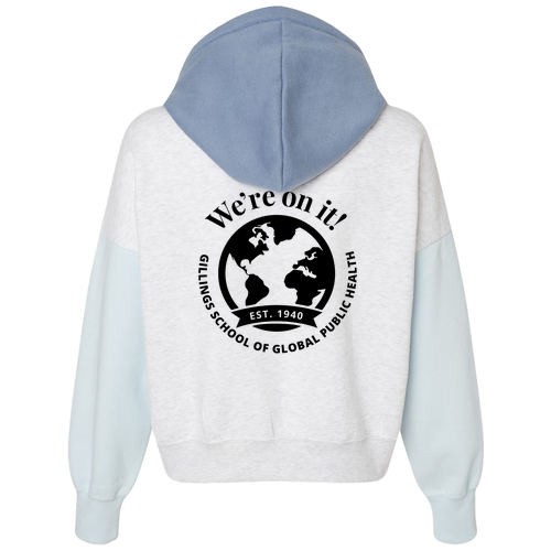 MV Sport Women's Sueded Fleece Colorblocked Crop Hooded Sweatshirt -- Arctic Blue