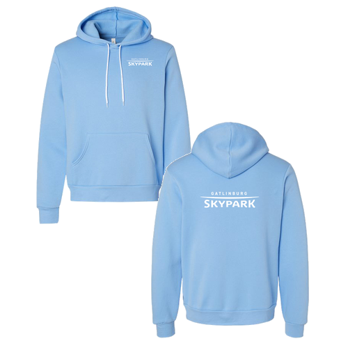 Gatlinburg Skypark Logo 2 White Ink -- Pullover Hooded Sweatshirt Carolina Blue