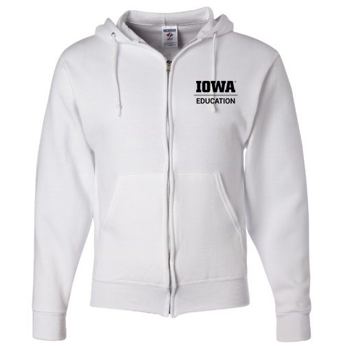Hawkeye Teacher Jerzees Full Zip Hooded Sweatshirt -- White