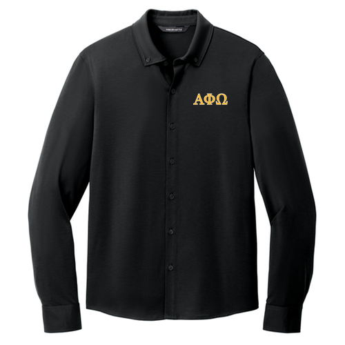 Embroidered Mercer+Mettle Stretch Jersey Long Sleeve Shirt -- Deep Black