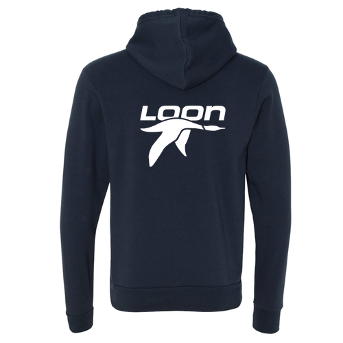 Loon Logo 2 White Ink -- Pullover Hooded Sweatshirt Navy
