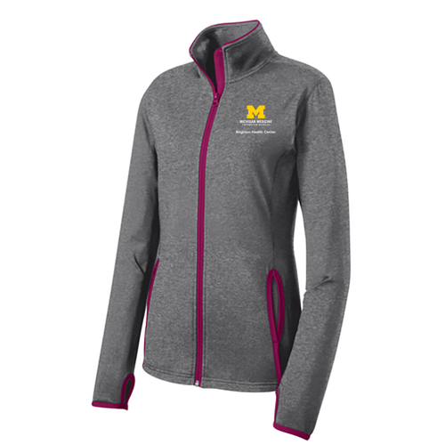 Ladies Sport-Tek Sport Wick Stretch Contrast Full Zip Jacket -- Charcoal Grey Heather / Pink Rush