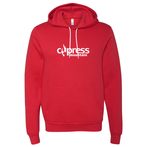Cypress Mountain Logo 1 White Ink -- Pullover Hooded Sweatshirt Red