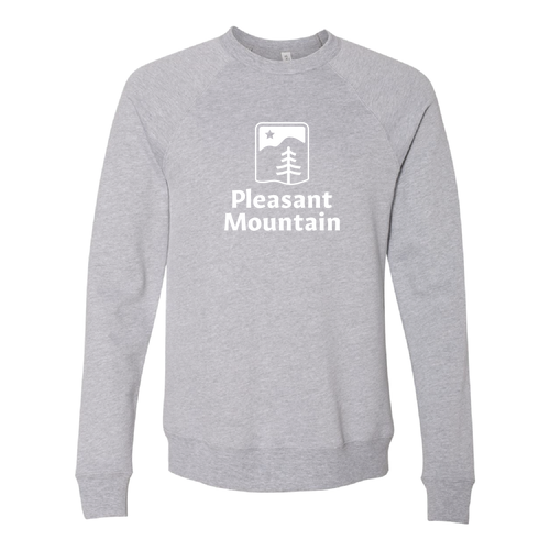 Pleasant Mountain Logo 1 White Ink -- Crewneck Sweatshirt Athletic Heather