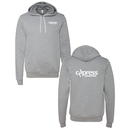 Cypress Mountain Logo 2 White Ink -- Pullover Hooded Sweatshirt Athletic Heather
