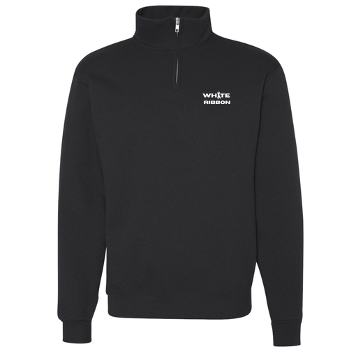Mens/Unisex White Ribbon Jerzees Quarter Zip Sweatshirt -- Black