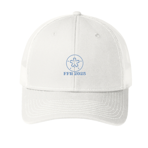 Snapback Trucker Hat -- White with Blue Embroidery