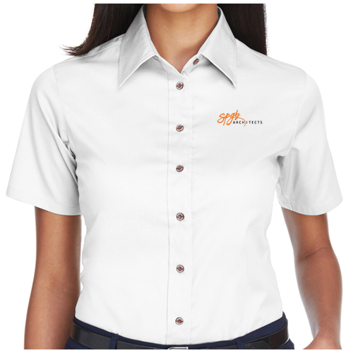 Harriton Ladies' Short-Sleeve Twill Shirt with Stain-Release -- White