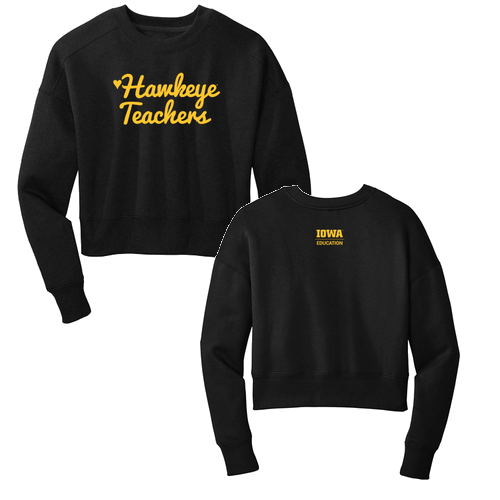 Hawkeye Teachers District Women's Perfect Weight Fleece Cropped Crew -- Jet Black