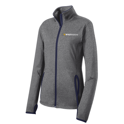 Sport-Tek Ladies Sport Wick Stretch Contrast Full Zip Jacket -- Charcoal Grey Heather / True Navy