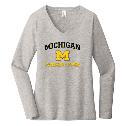 Ladies District Women's Very Important Tee Long Sleeve V-Neck -- Light Heather Grey