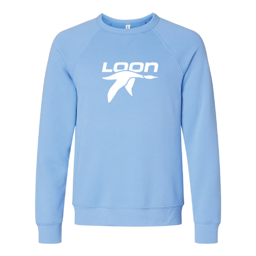 Loon Logo 1 White Ink -- Crewneck Sweatshirt Carolina Blue