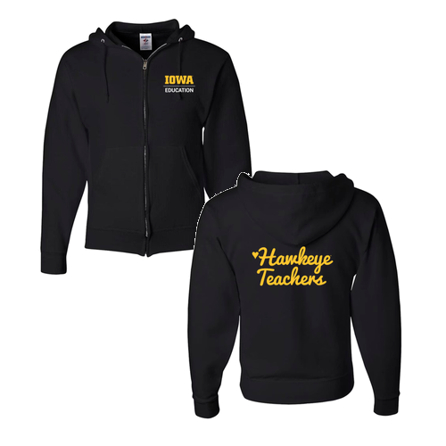 Hawkeye Teacher Jerzees Full Zip Hooded Sweatshirt -- Black