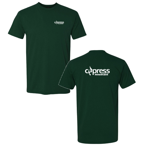 Cypress Mountain Logo 2 White Ink -- Short Sleeve Forest Green